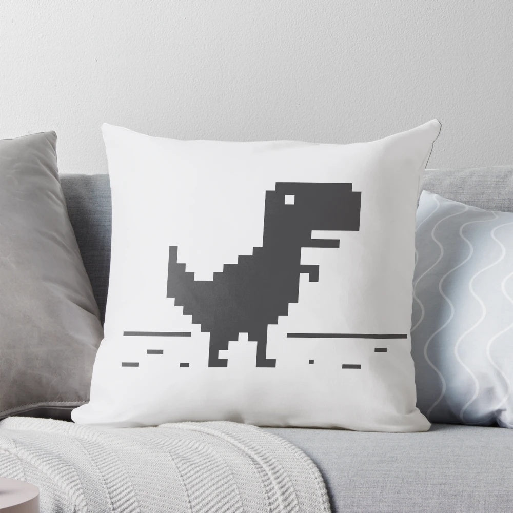 Pixelated dinosaur character pillow inspired by the hidden Chrome browser game