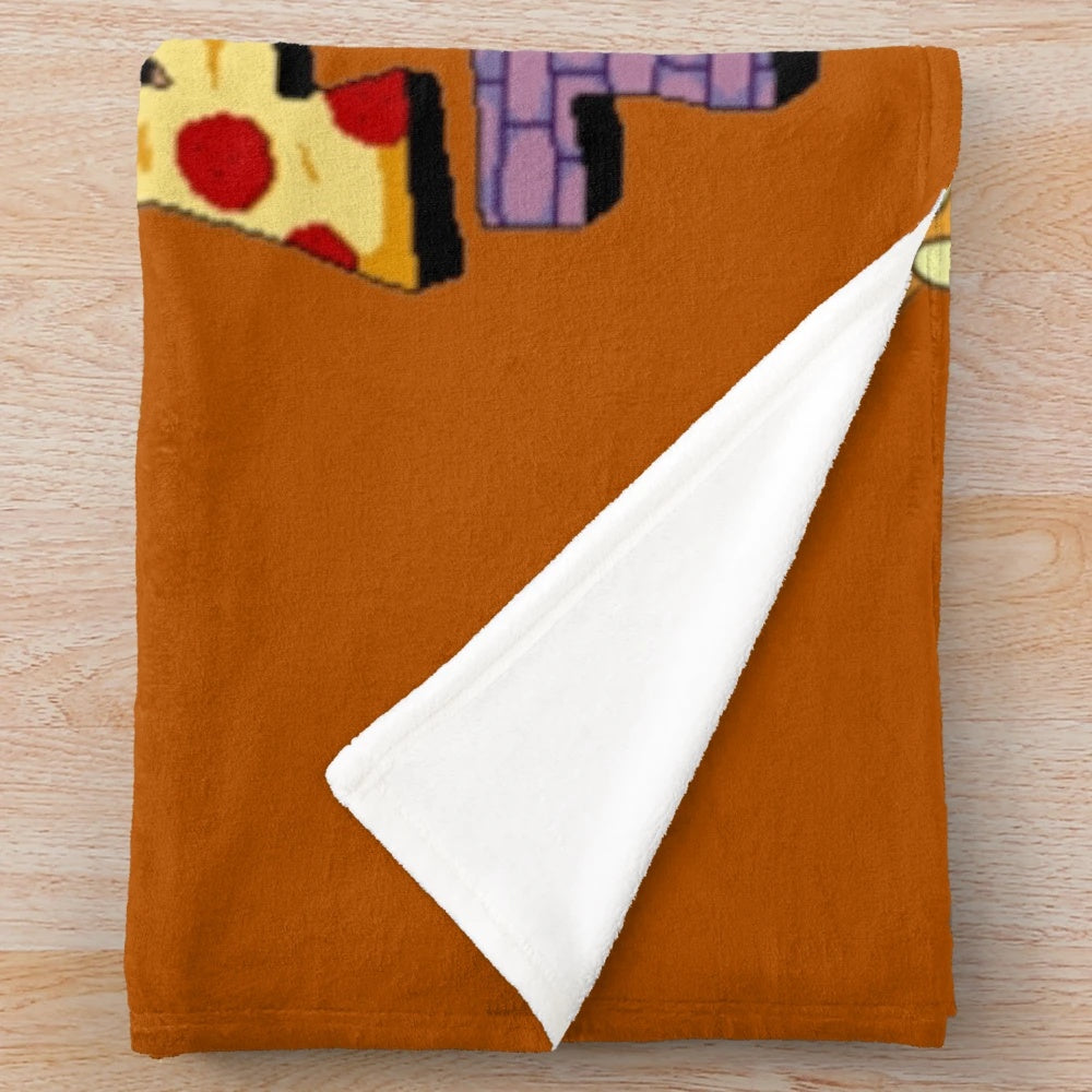 Pizza Tower Peppino Plush Blanket featuring the iconic leaning pizza tower and game characters