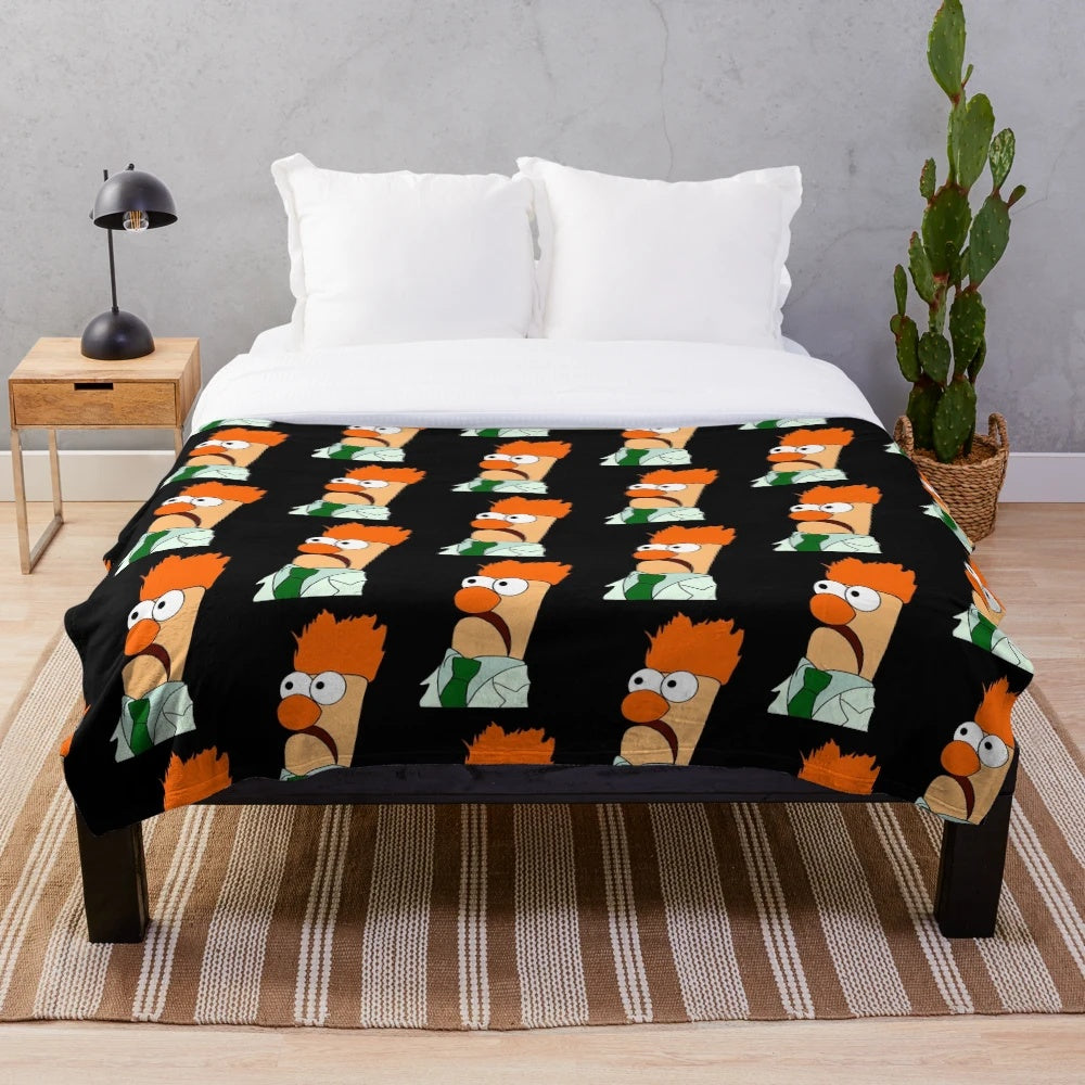 Soft plush blanket featuring a comic style portrait of the Muppets character Beaker