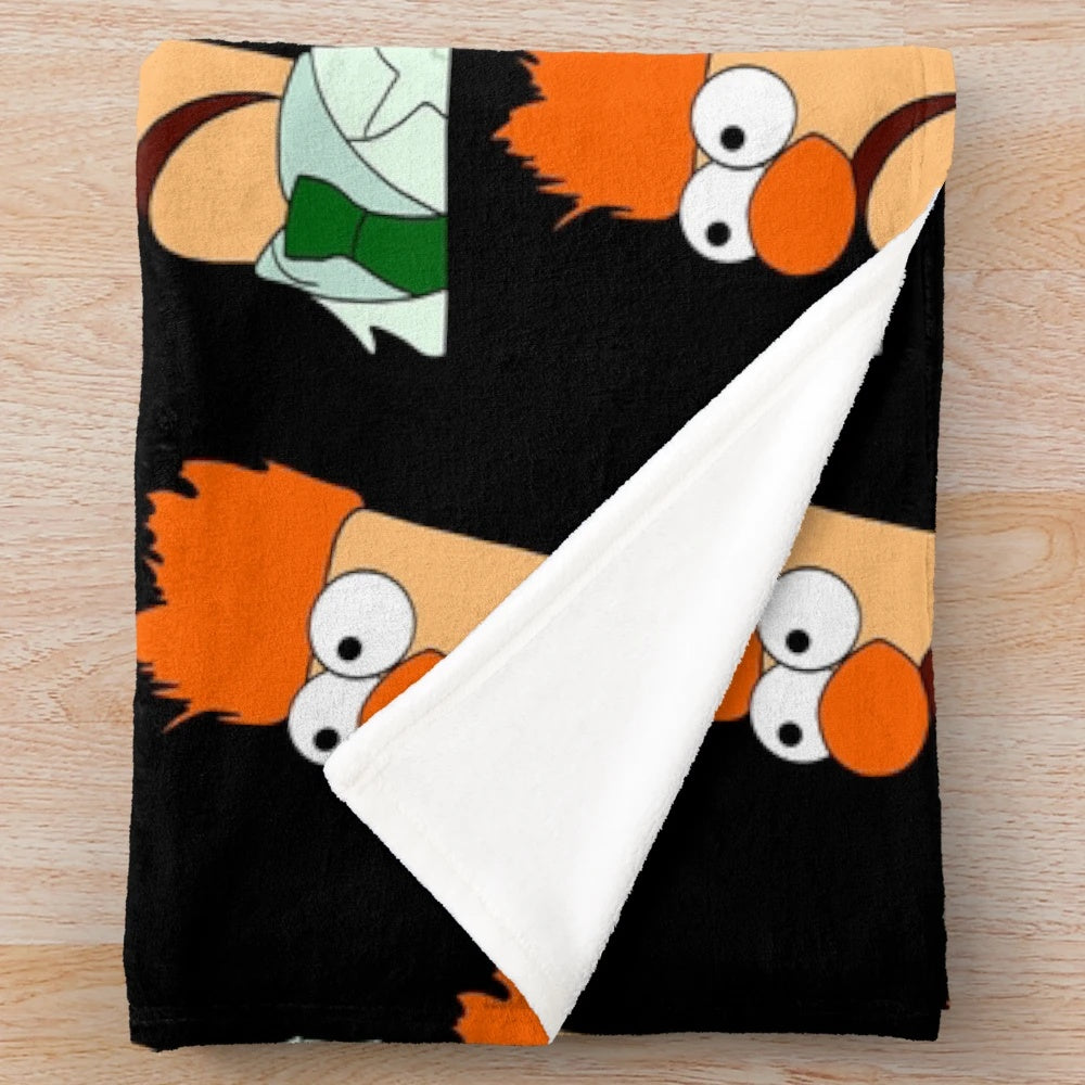 Soft plush blanket featuring a comic style portrait of the Muppets character Beaker