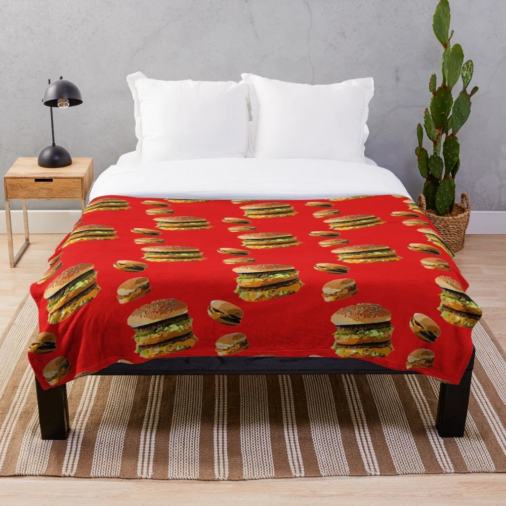 Big Mac and friends plush blanket with cartoon fast food characters