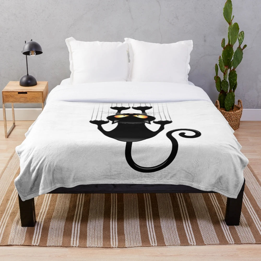 Playful cat cartoon design on a soft plush blanket