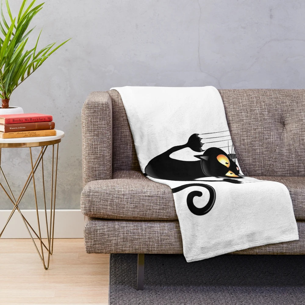 Playful cat cartoon design on a soft plush blanket