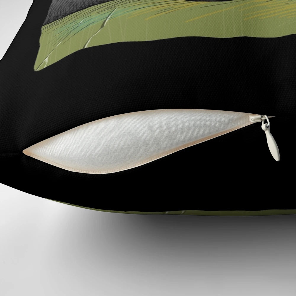 A whimsical pillow featuring a cartoon hand of a dog, designed by artist Rich Skipworth