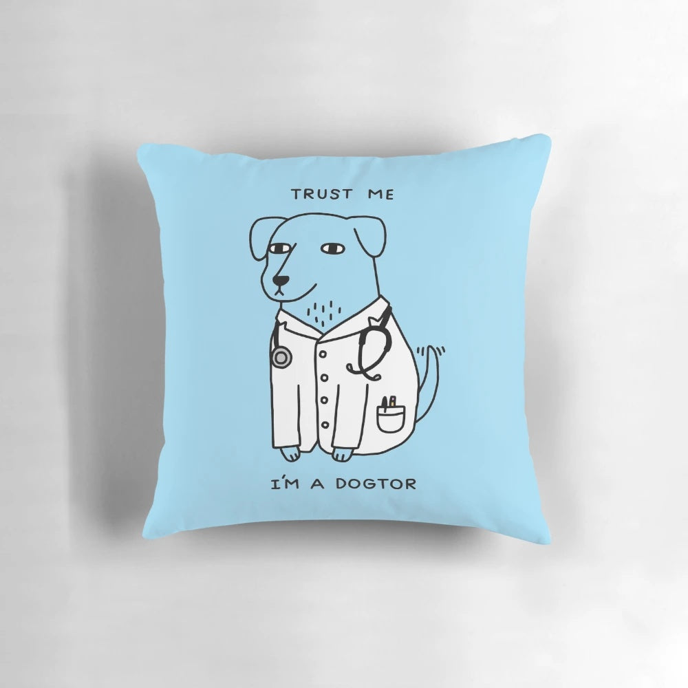Cute dog-themed pillow with a pun and stethoscope design