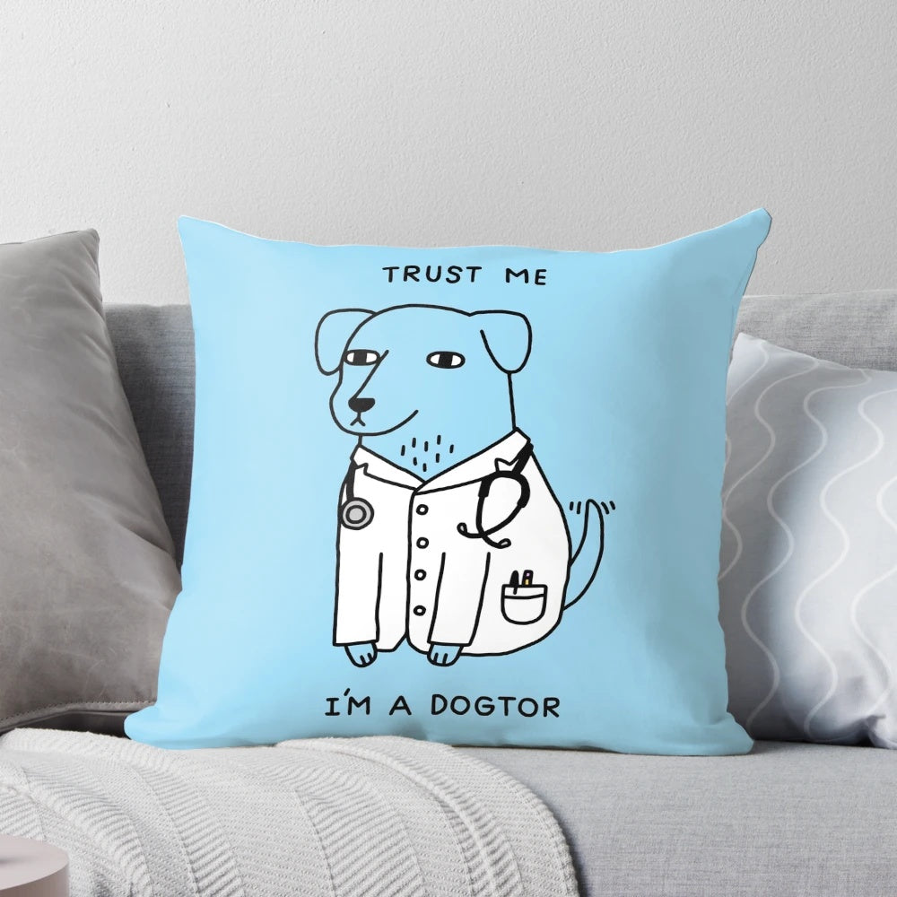 Cute dog-themed pillow with a pun and stethoscope design