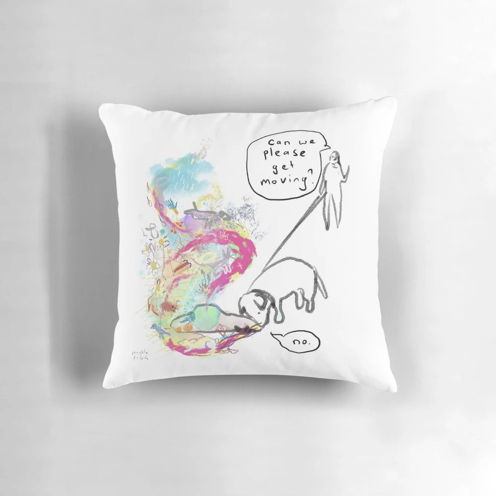 Cute cartoon image of a dog on a pillow, perfect for dog owners and walkers