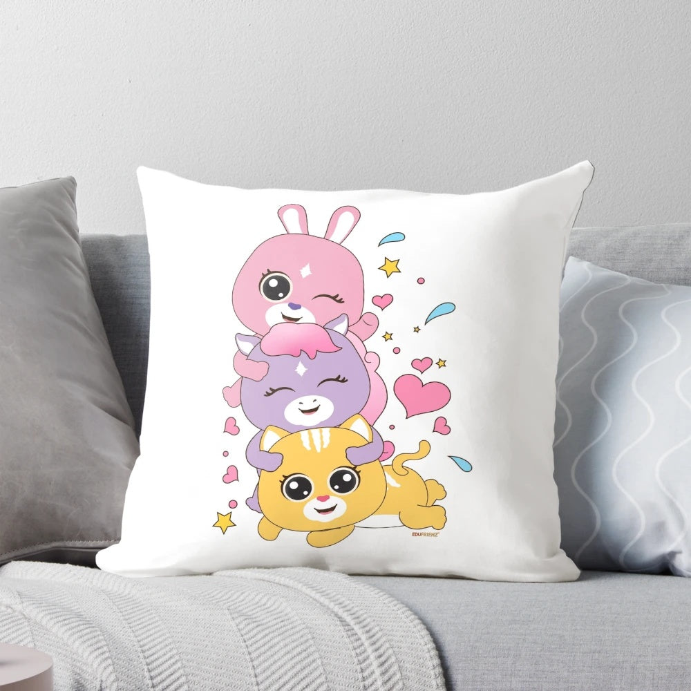 Colorful and adorable pillow characters encouraging learning and imagination