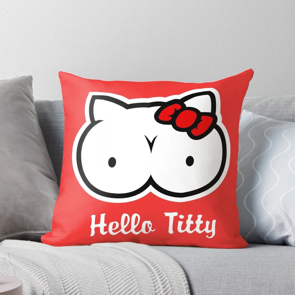Heart-shaped Hello Titty pillow, a playful and humorous gift for women