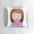 Soft, plush pillow featuring a stylized lady palm face emoji design