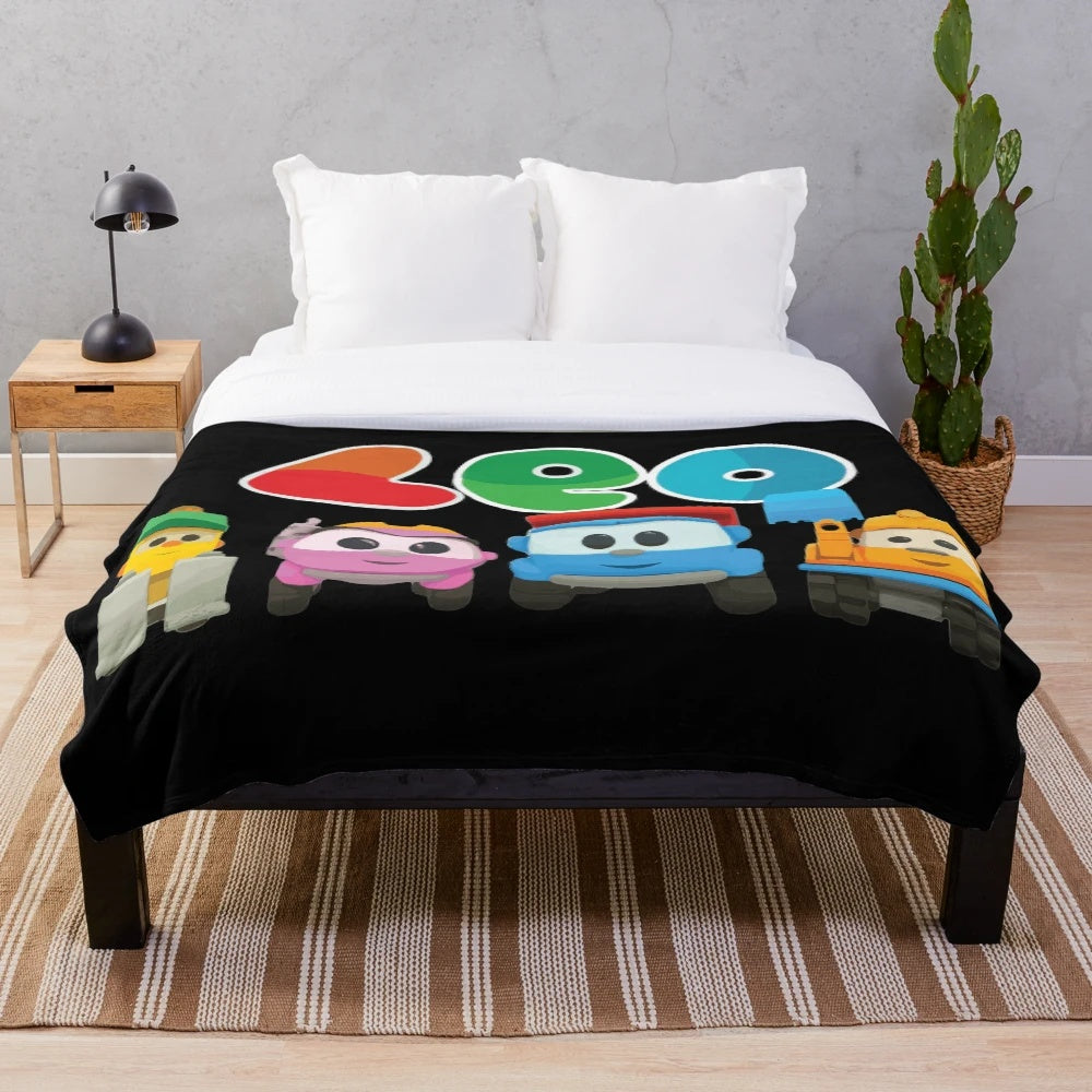 Soft and cuddly plush blanket with characters from the LEO the Truck cartoon