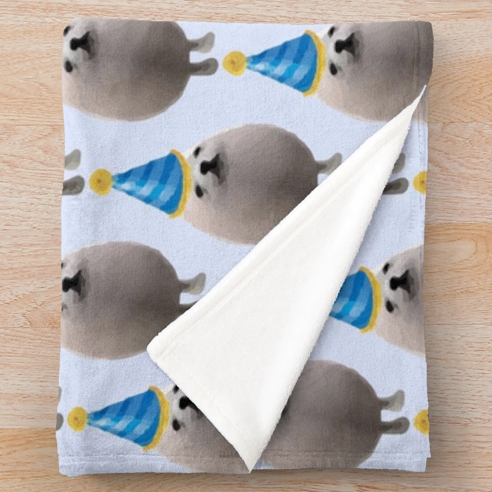 A soft and cozy plush blanket featuring a party dog design, perfect for snuggling and celebrating.