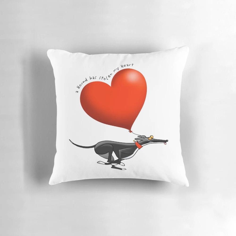 Charming black hound dog illustration on a heart-shaped throw pillow