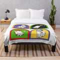 Retro ghost plush blanket featuring a cute ghost engaged in various sports activities