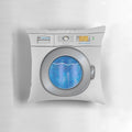 Washing machine-shaped pillow with a fun, whimsical design