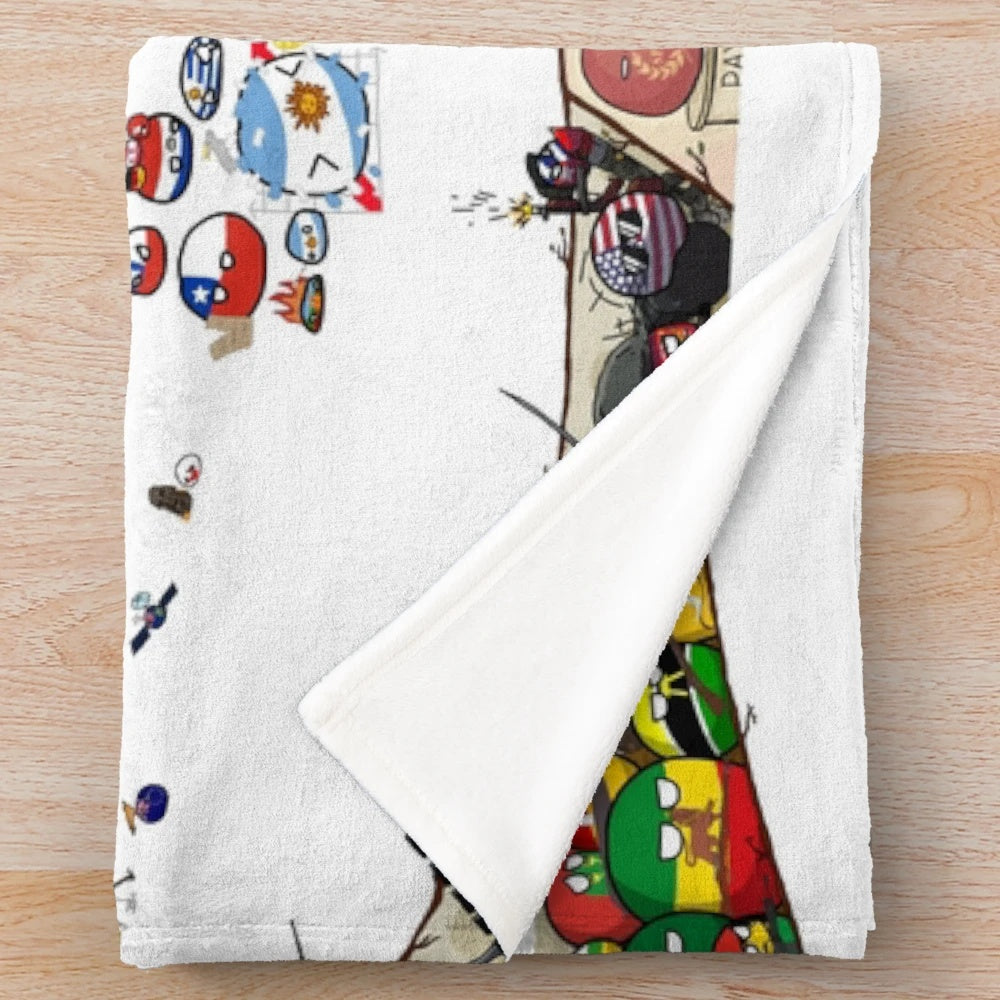 Plush blanket featuring a colorful world map with country ball illustrations