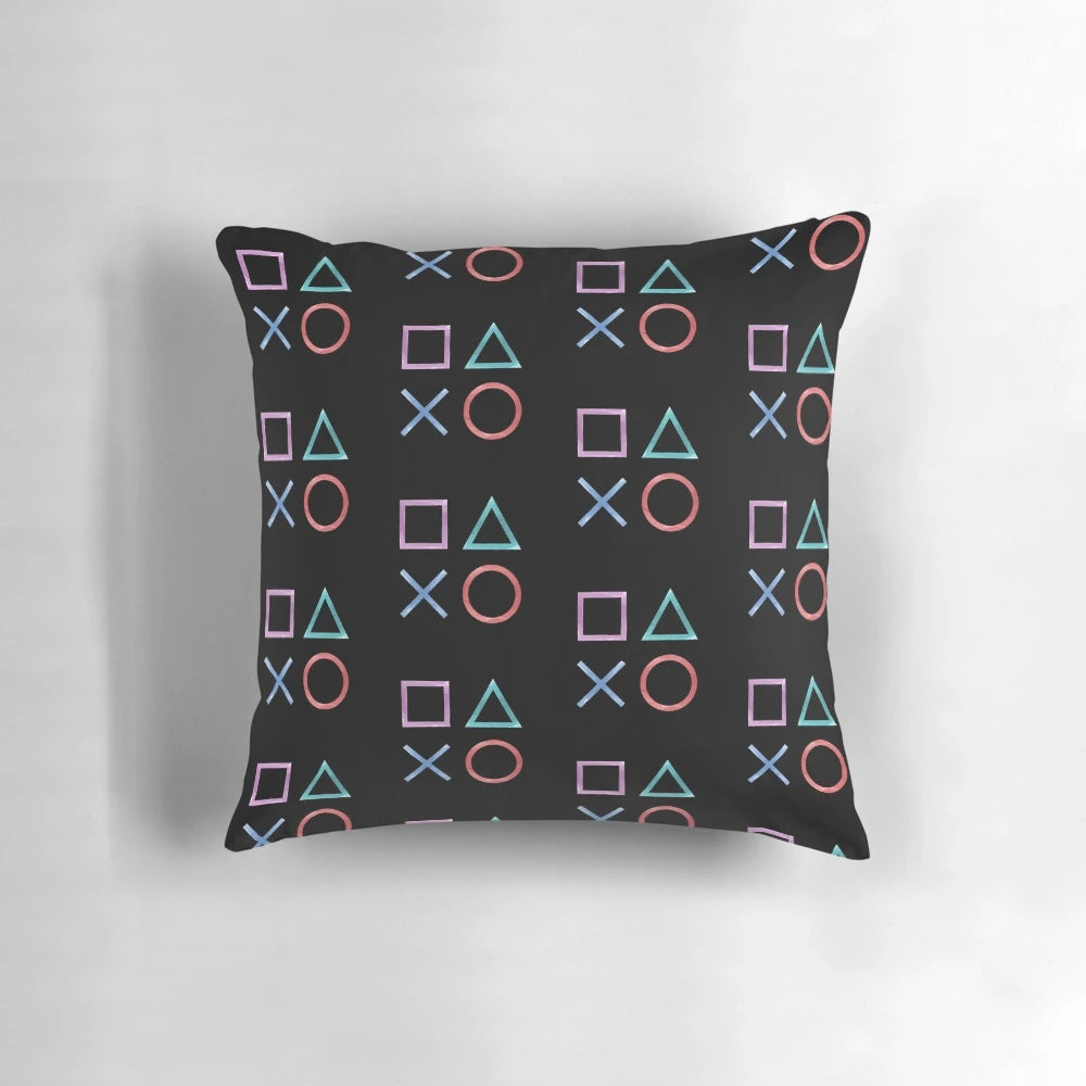 Playstation Symbols Gaming Pillow featuring iconic gaming iconography and anime-inspired design