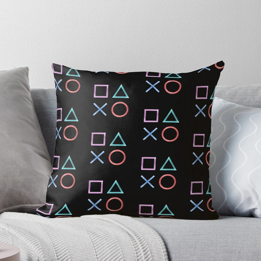 Playstation Symbols Gaming Pillow featuring iconic gaming iconography and anime-inspired design