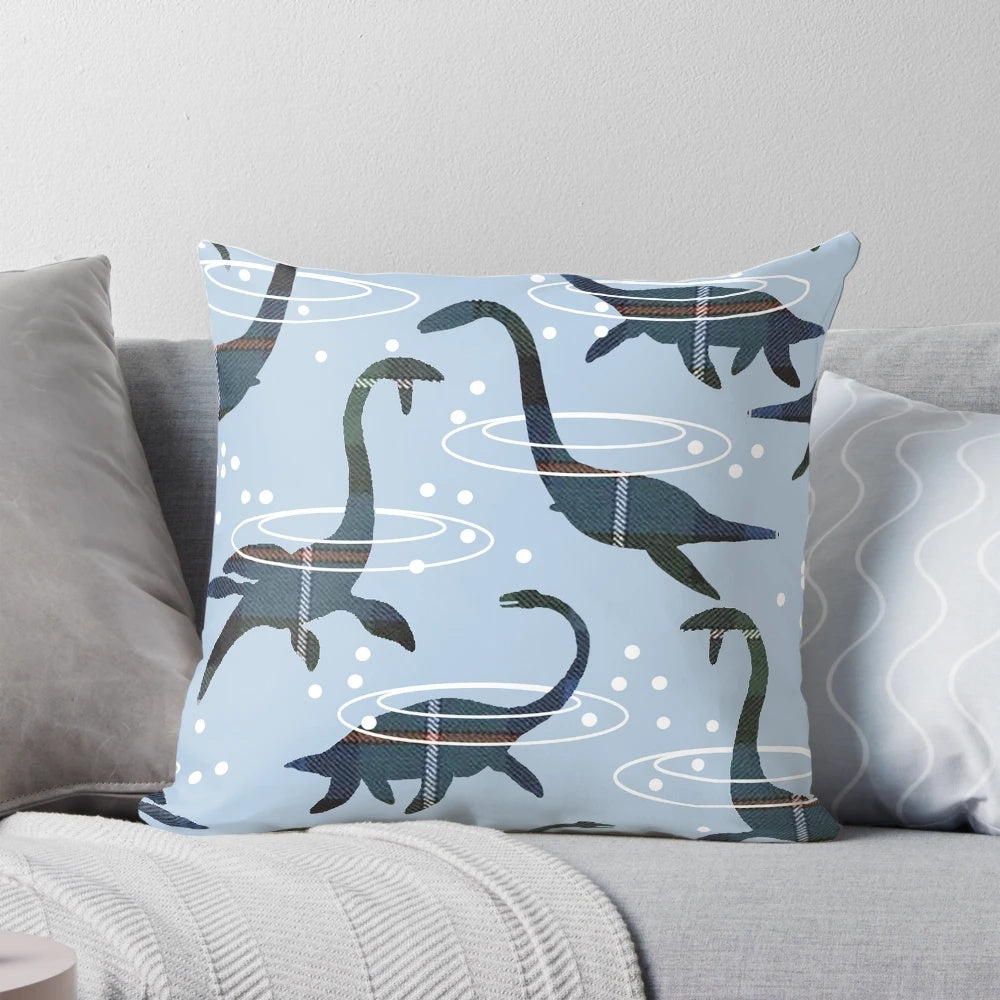 Cuddly Nessie pillow featuring a plesiosaur-inspired design, perfect for children's bedrooms and playtime.