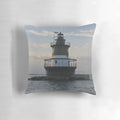 Plum Beach Light Pillow showcasing the iconic lighthouse against a scenic coastal backdrop