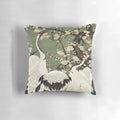 Plum blossom and crane illustrated pillow in a Japanese art style