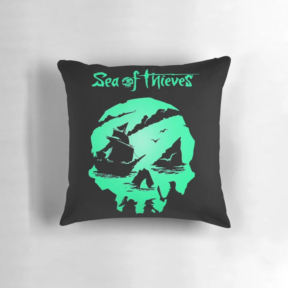 Plush Pillow Featuring the Iconic Skull and Ship from the Sea of Thieves Video Game