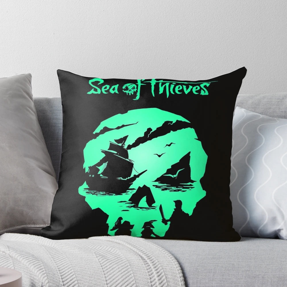 Plush Pillow Featuring the Iconic Skull and Ship from the Sea of Thieves Video Game