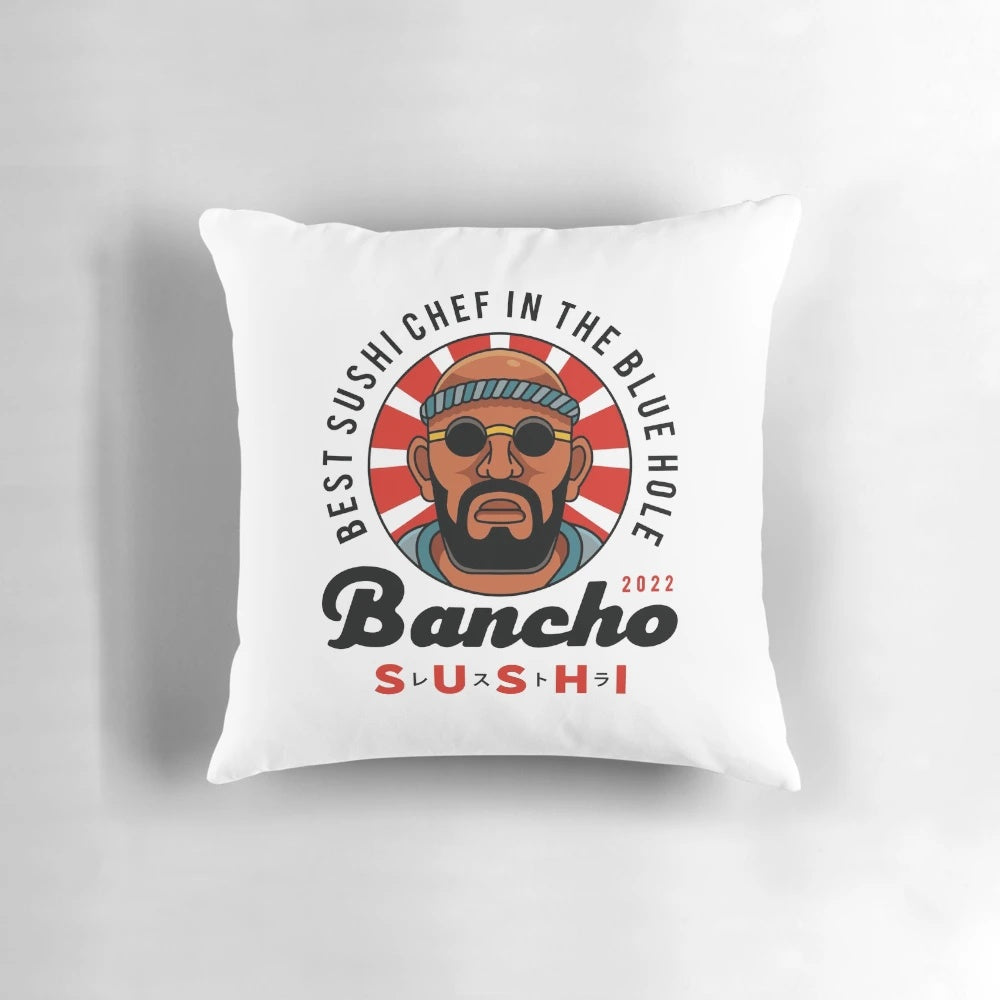 Bancho Sushi Emblem Pillow featuring the beloved character Dave the Diver from the popular video game