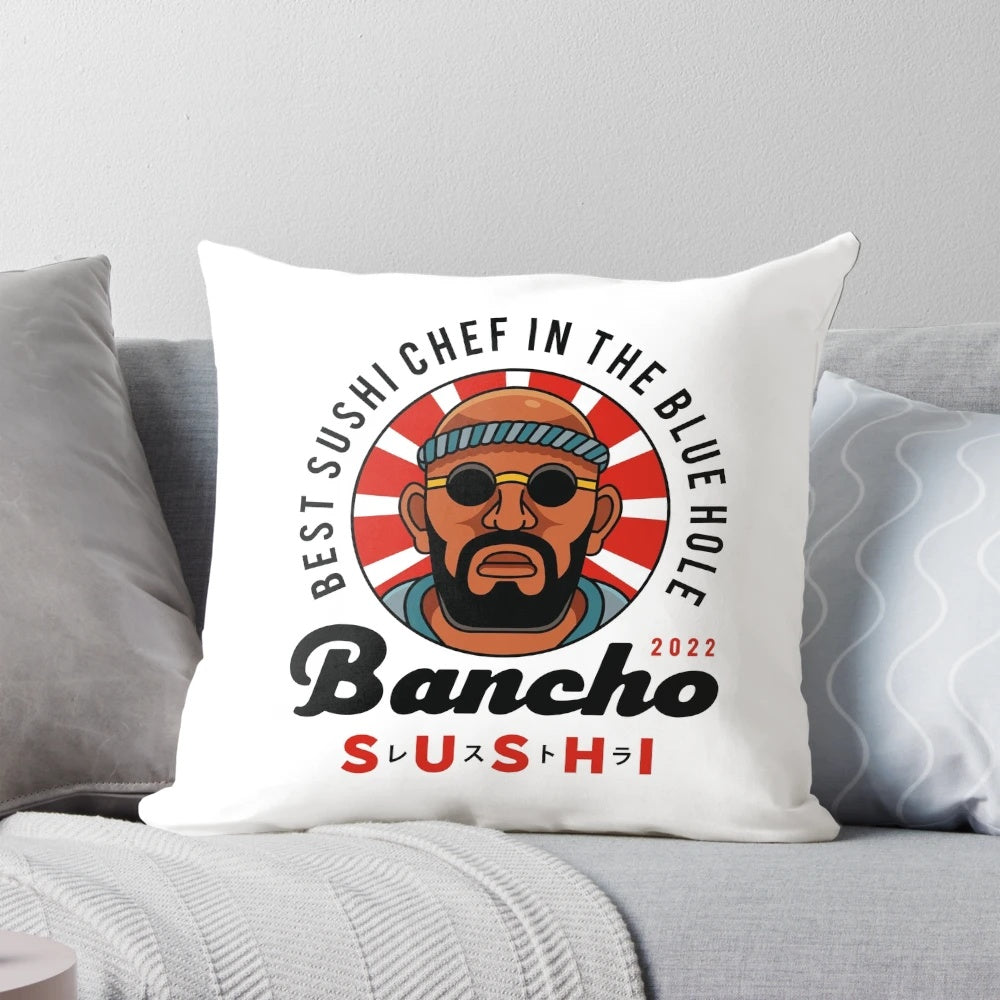 Bancho Sushi Emblem Pillow featuring the beloved character Dave the Diver from the popular video game