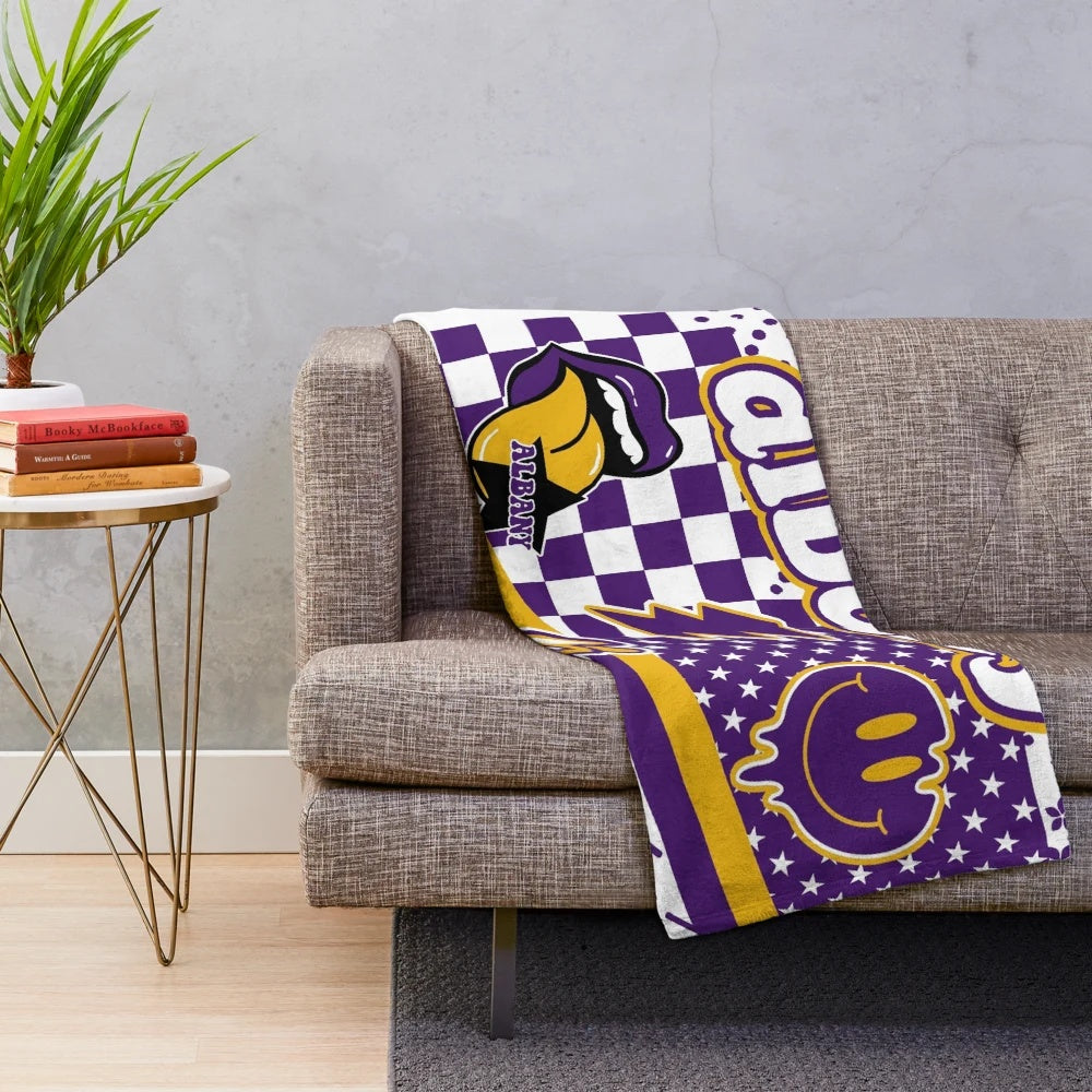 Soft and plush Albany-inspired blanket with butterfly, floral, and lightning bolt designs
