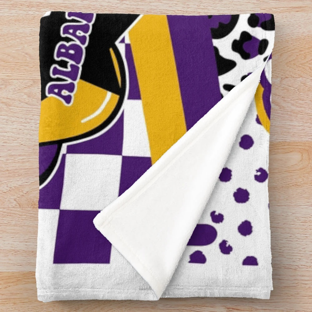 Soft and plush Albany-inspired blanket with butterfly, floral, and lightning bolt designs