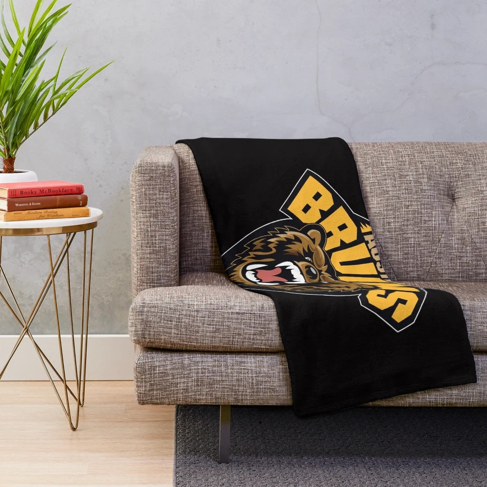 Soft and cozy plush blanket featuring the Austin Bruins logo and colors