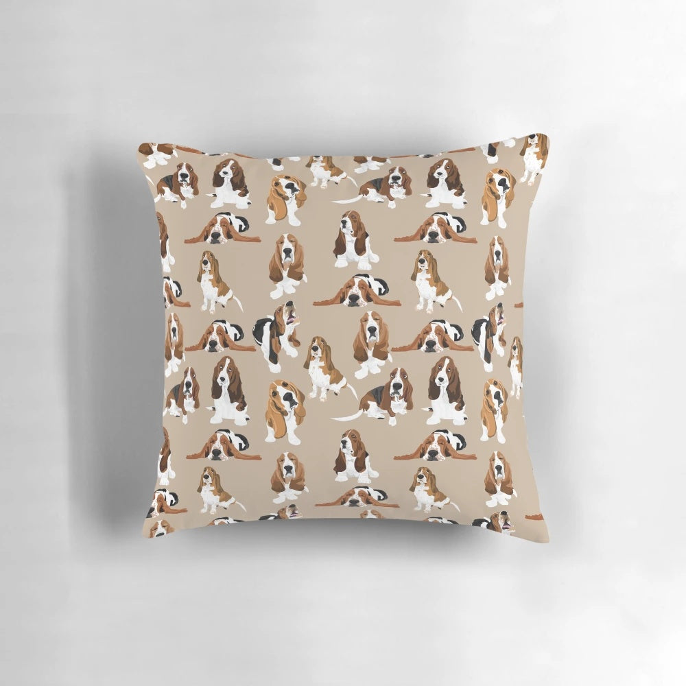 Soft, cuddly Basset Hound pillow with detailed breed features