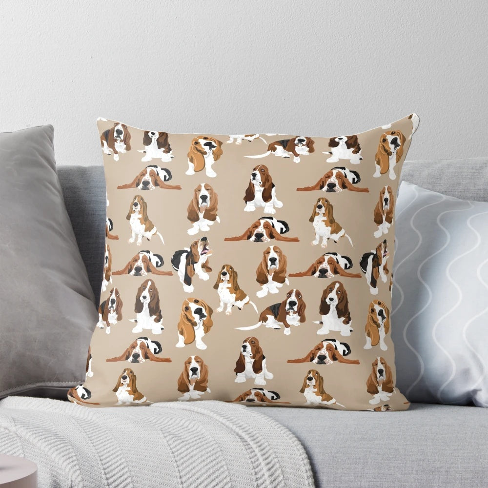 Soft, cuddly Basset Hound pillow with detailed breed features