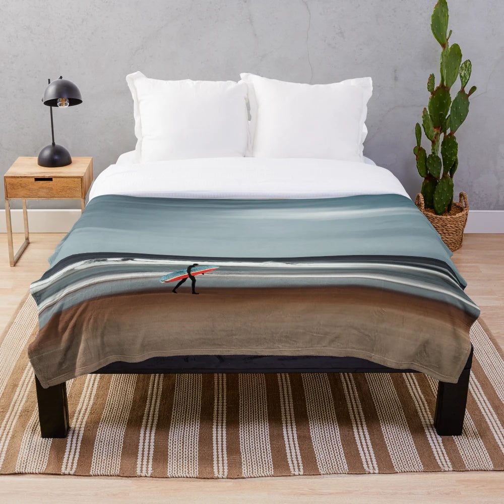 Plush blanket with abstract, motion blur surf art design
