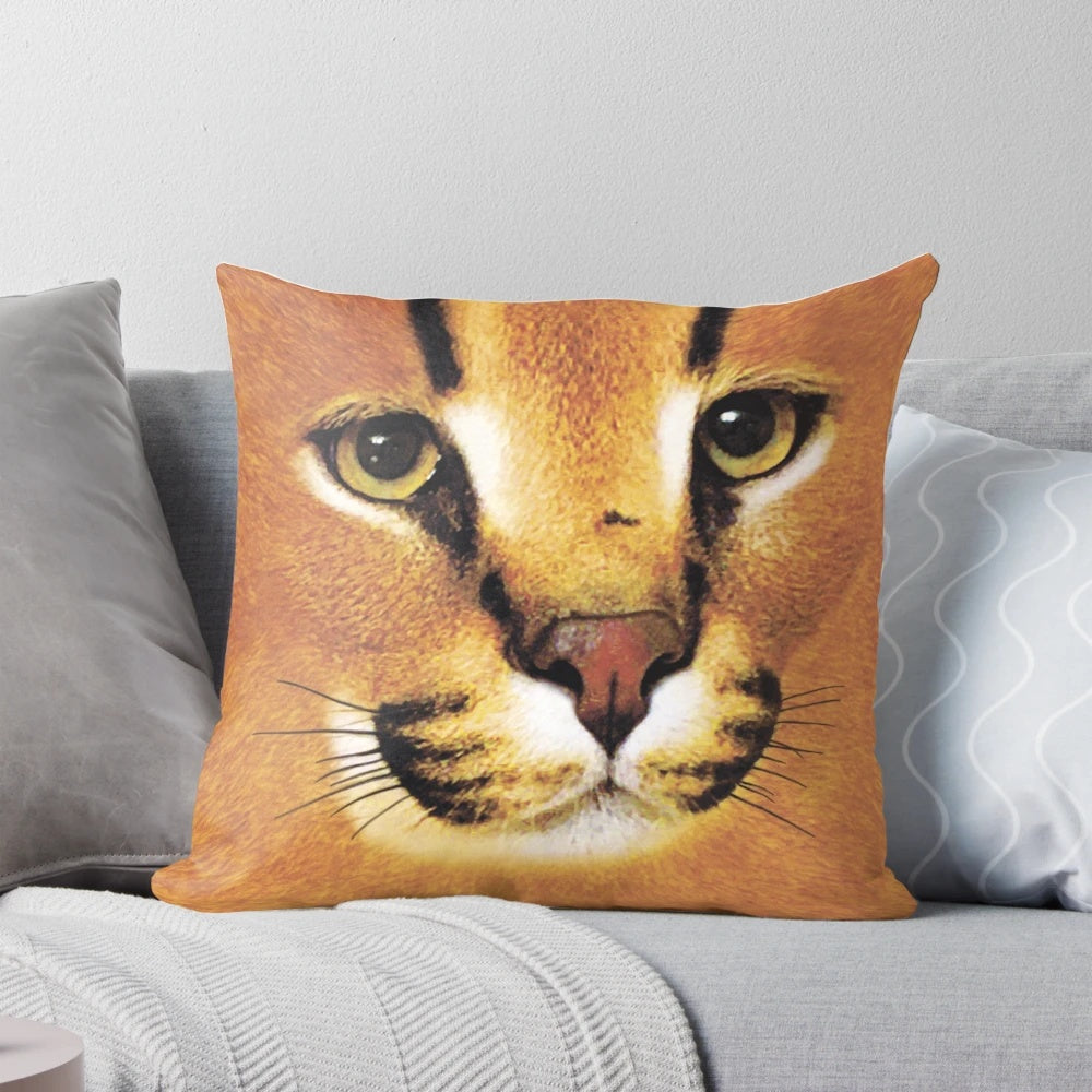 Soft, plush big floppa caracal cat pillow with cute, funny meme design