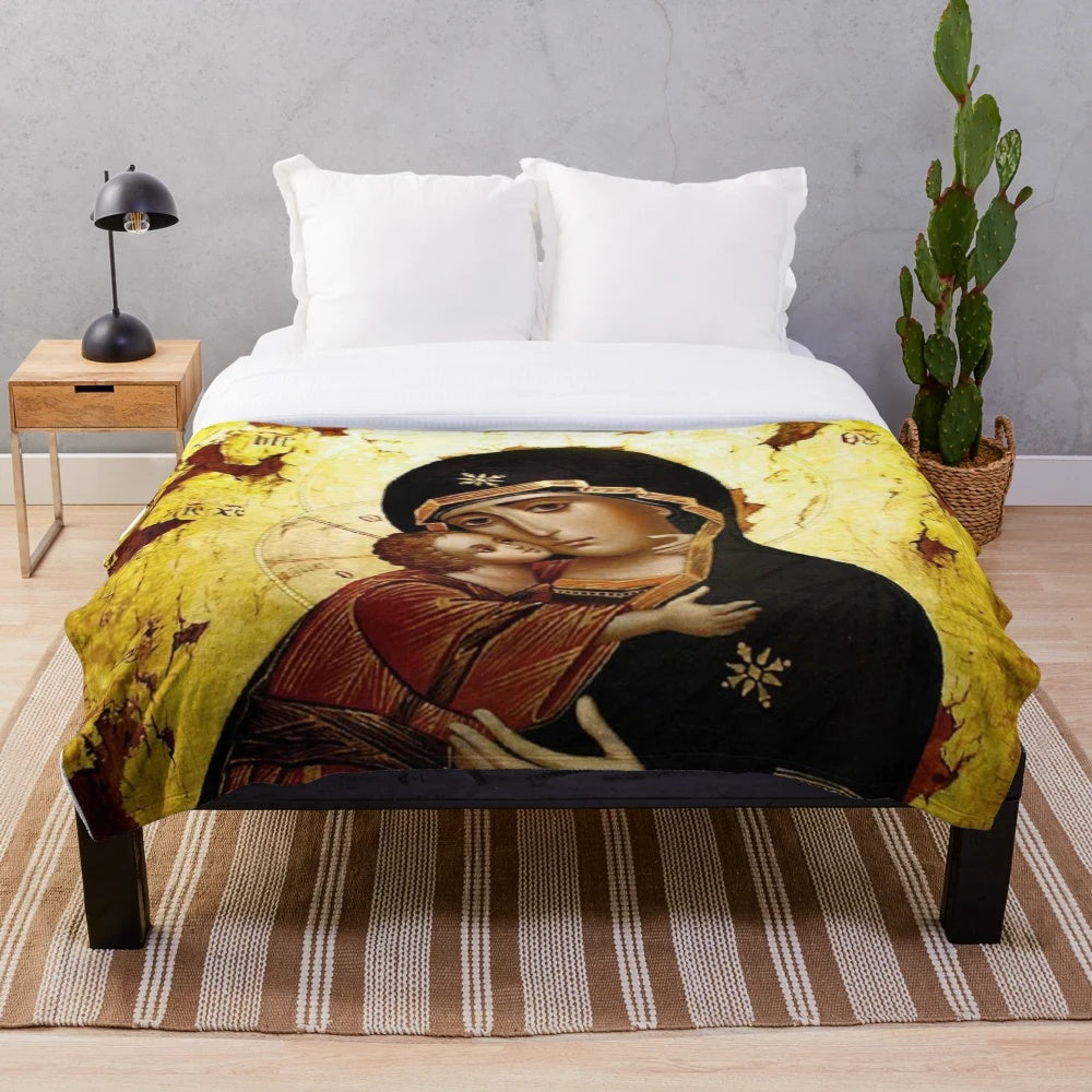 Plush blanket featuring the image of the Blessed Virgin Mary, the Theotokos or Mother of God