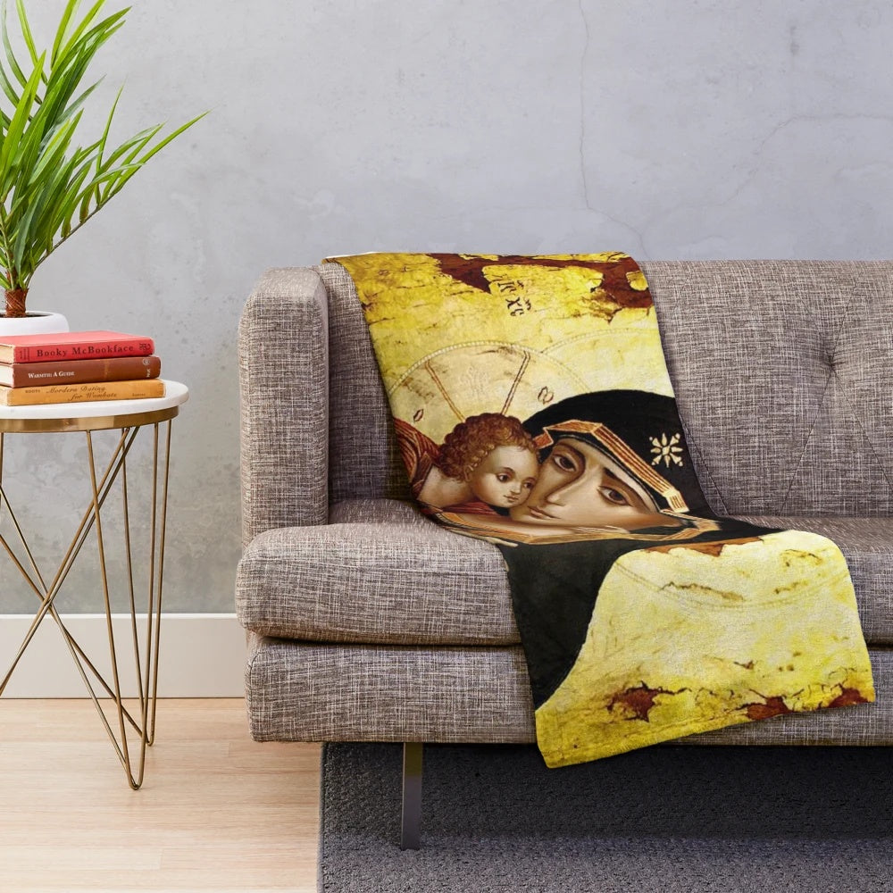 Plush blanket featuring the image of the Blessed Virgin Mary, the Theotokos or Mother of God