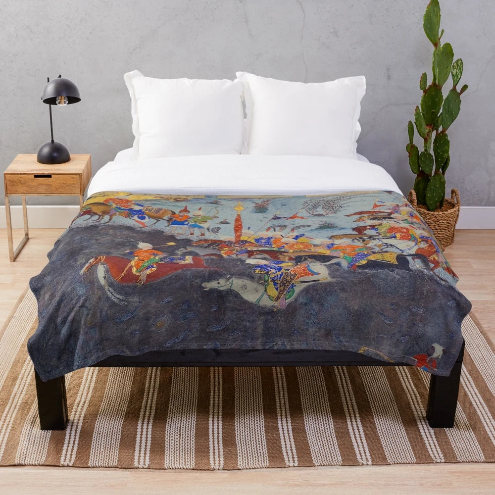 Persian plush blanket featuring the legendary story of Fereydoun from the Shahnameh epic poem