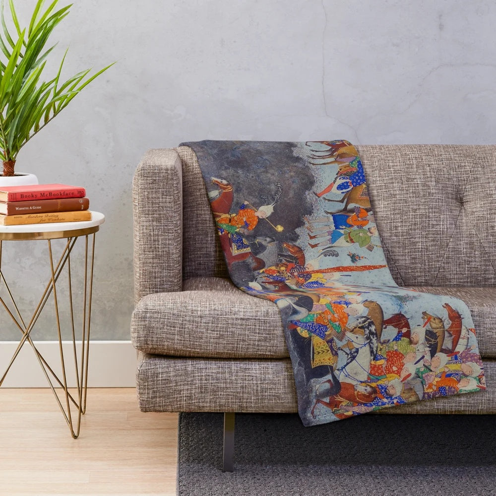 Persian plush blanket featuring the legendary story of Fereydoun from the Shahnameh epic poem