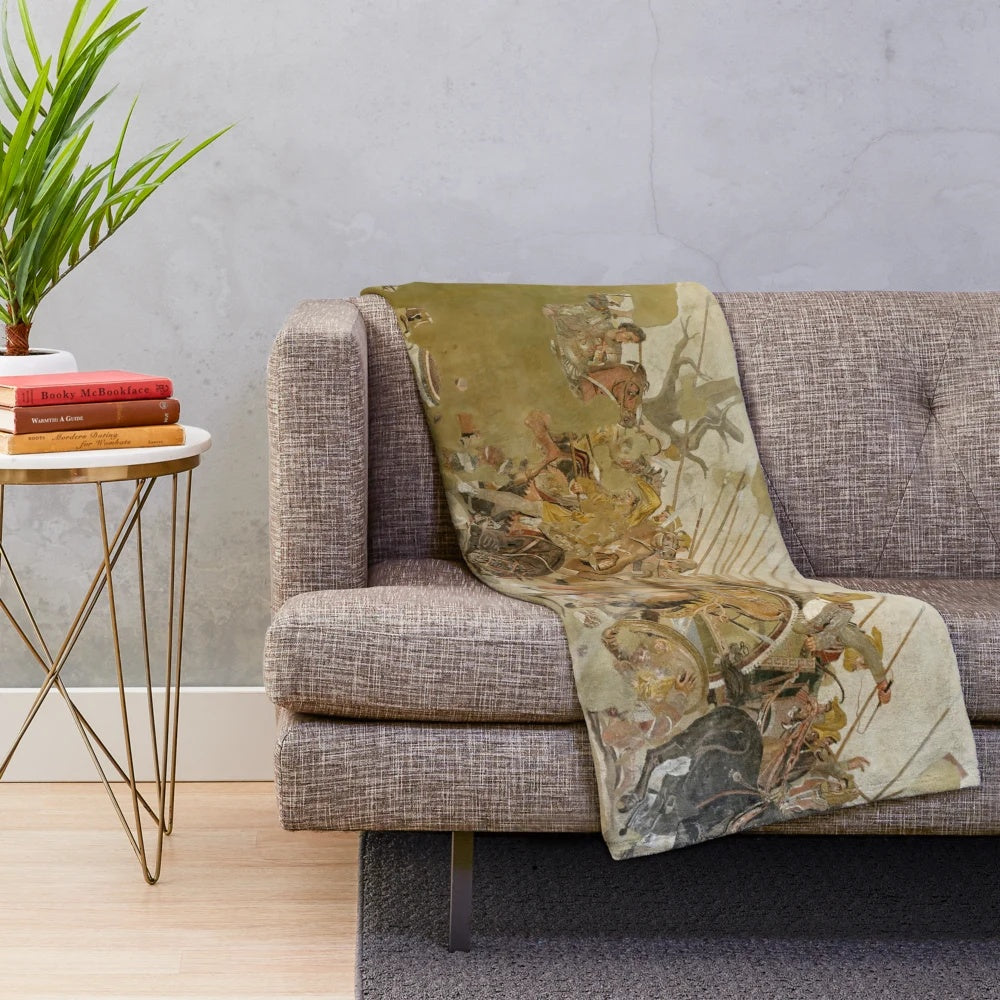 Plush blanket with ancient Alexander the Great mosaic art design