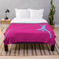 Plush blue and pink blanket with artistic pole vaulter design