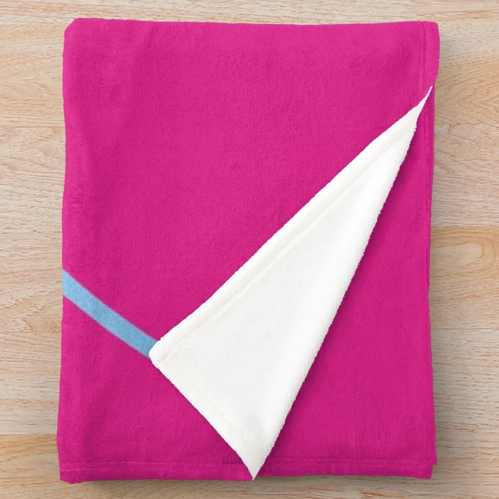 Plush blue and pink blanket with artistic pole vaulter design