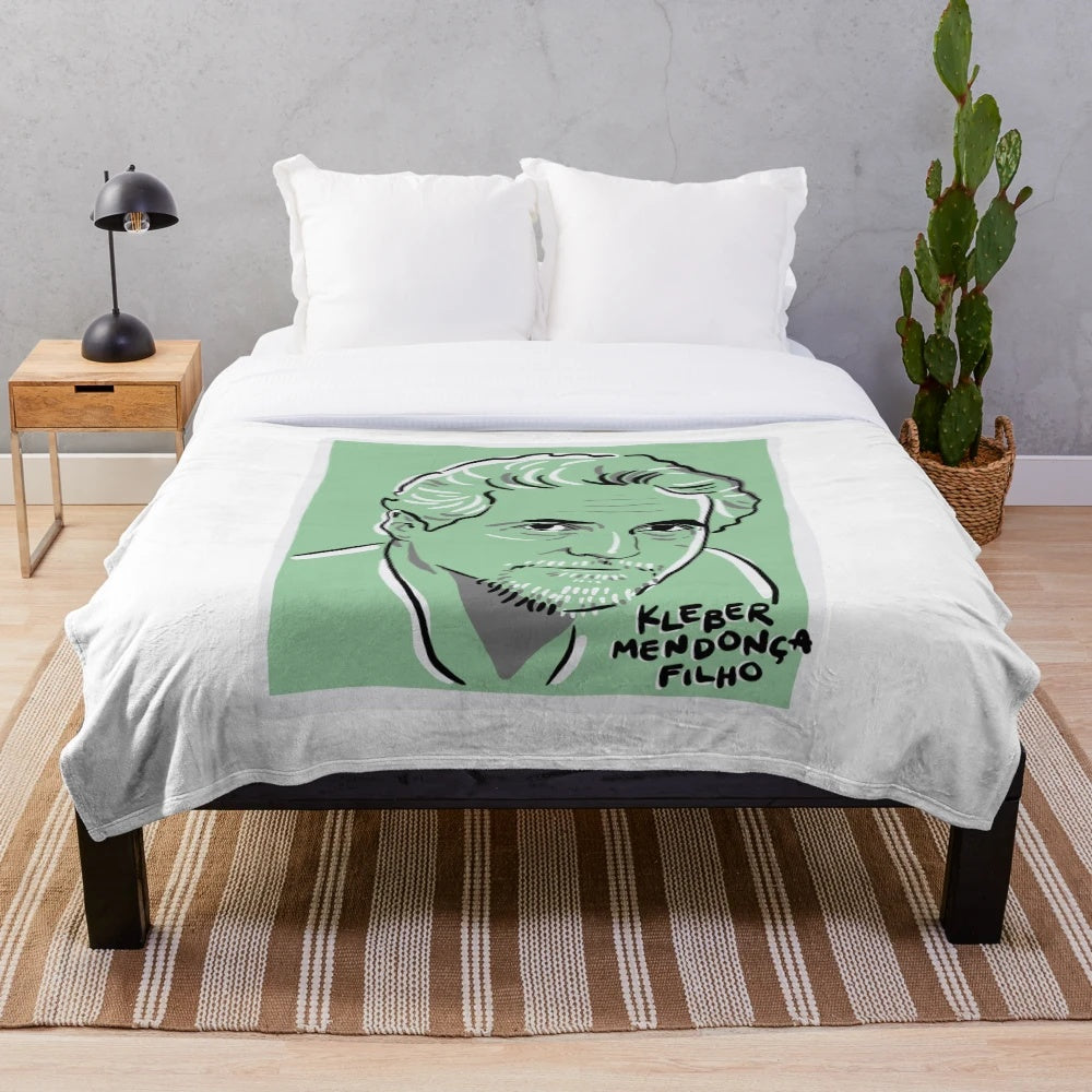 Plush blanket with image of Brazilian filmmaker Kleber Mendonca Filho
