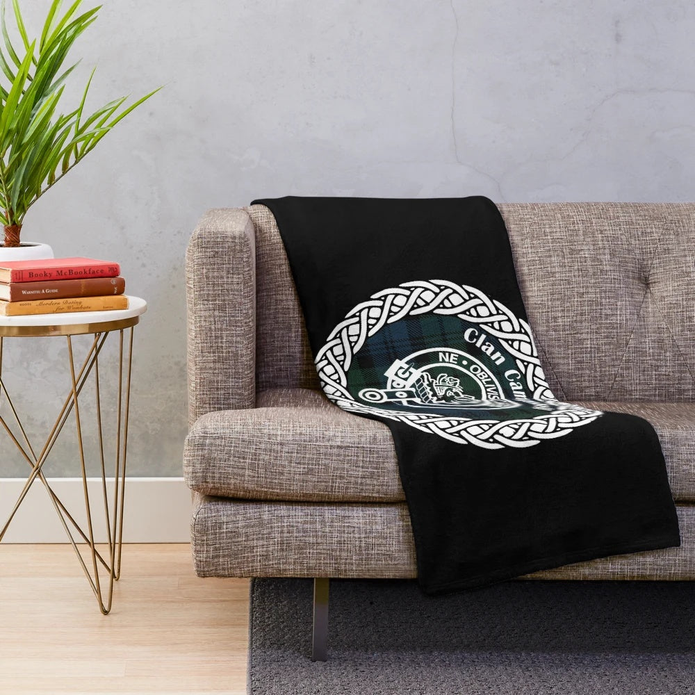 Plush blanket showcasing the Campbell tartan and crest design
