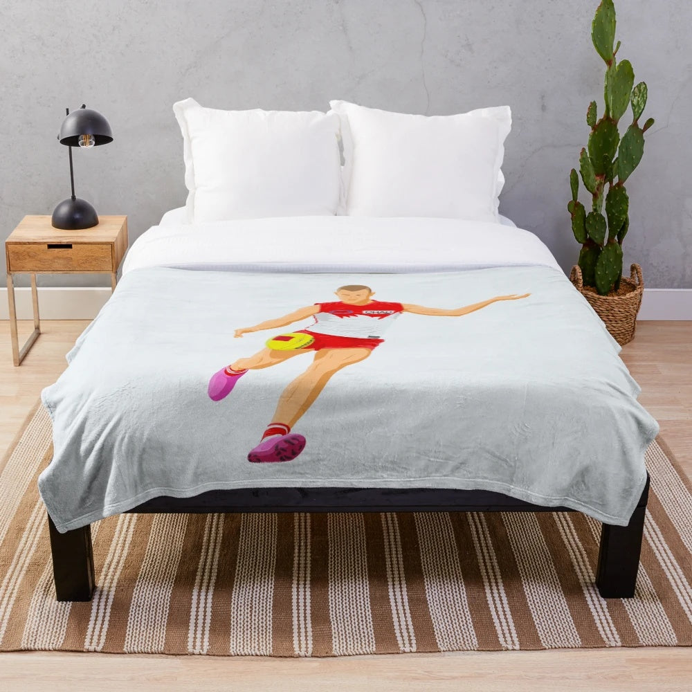 Plush blanket with image of Chad Warner and the Sydney Swans Australian football team