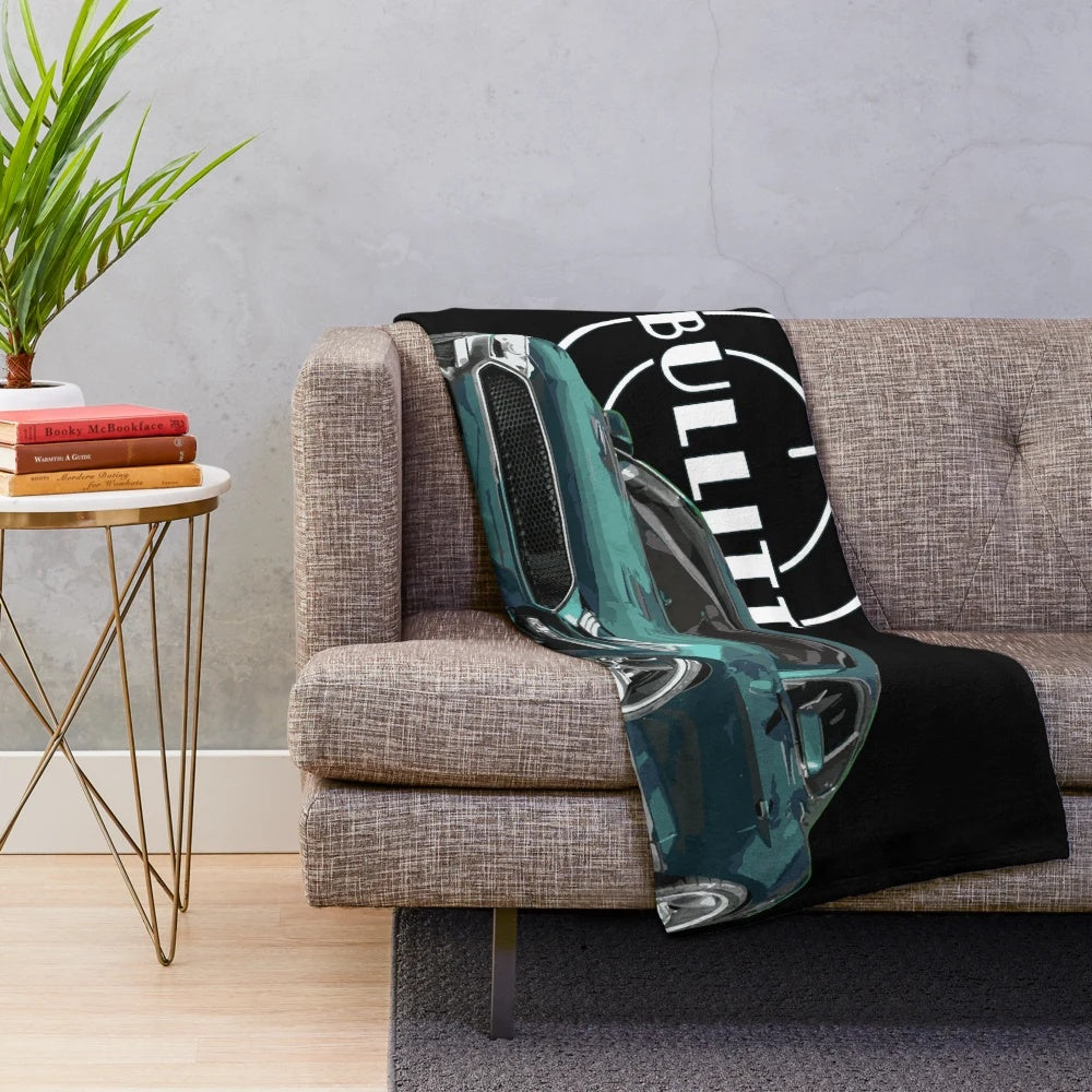 Soft plush blanket with Ford Mustang GT and Bullitt movie car design