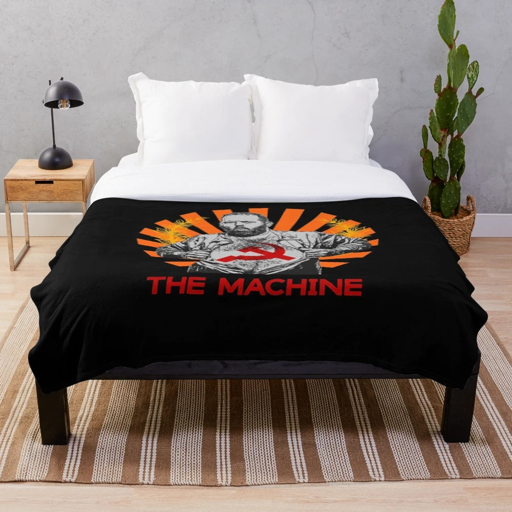 Plush blanket with Bert Kreischer's "The Machine" design for comedy fans
