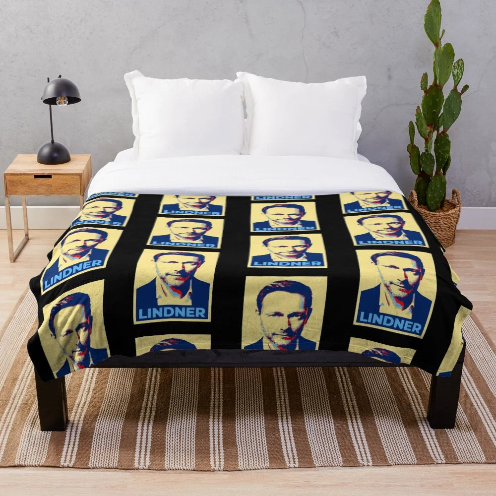 Plush blanket featuring image of German Finance Minister Christian Lindner
