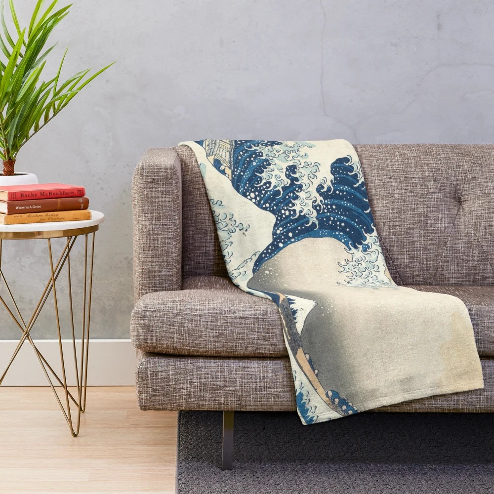 Plush blanket with Hokusai's "Great Wave off Kanagawa" artwork